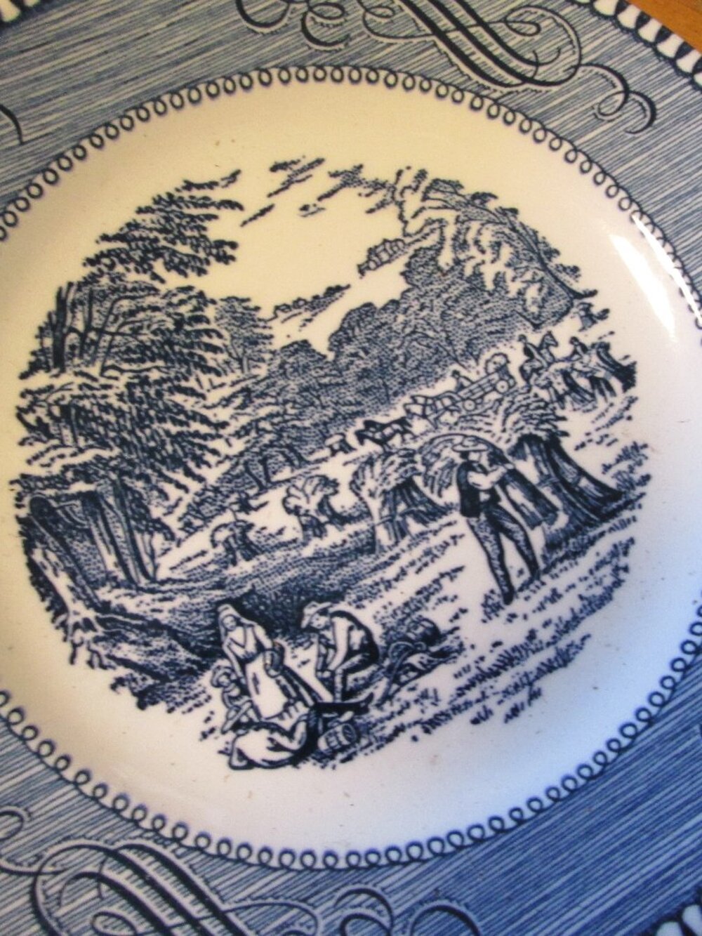 vintage lot of 8 currier ives royal china bread desert plates Harves